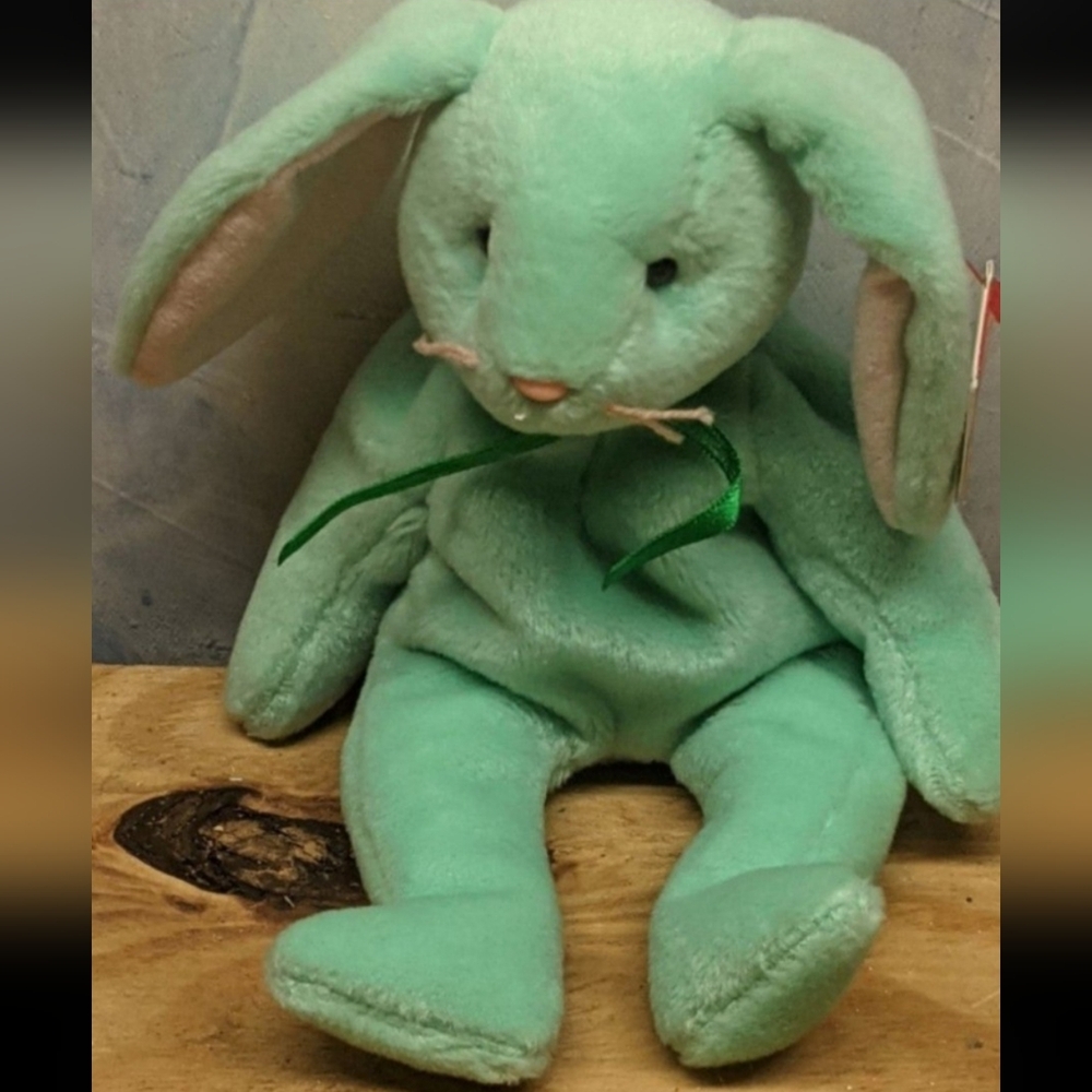 Mint Green Plush Bunny with Satin Ribbon